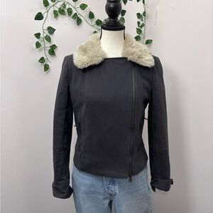 Club Monaco Black Jacket with Cream Faux Fur Collar